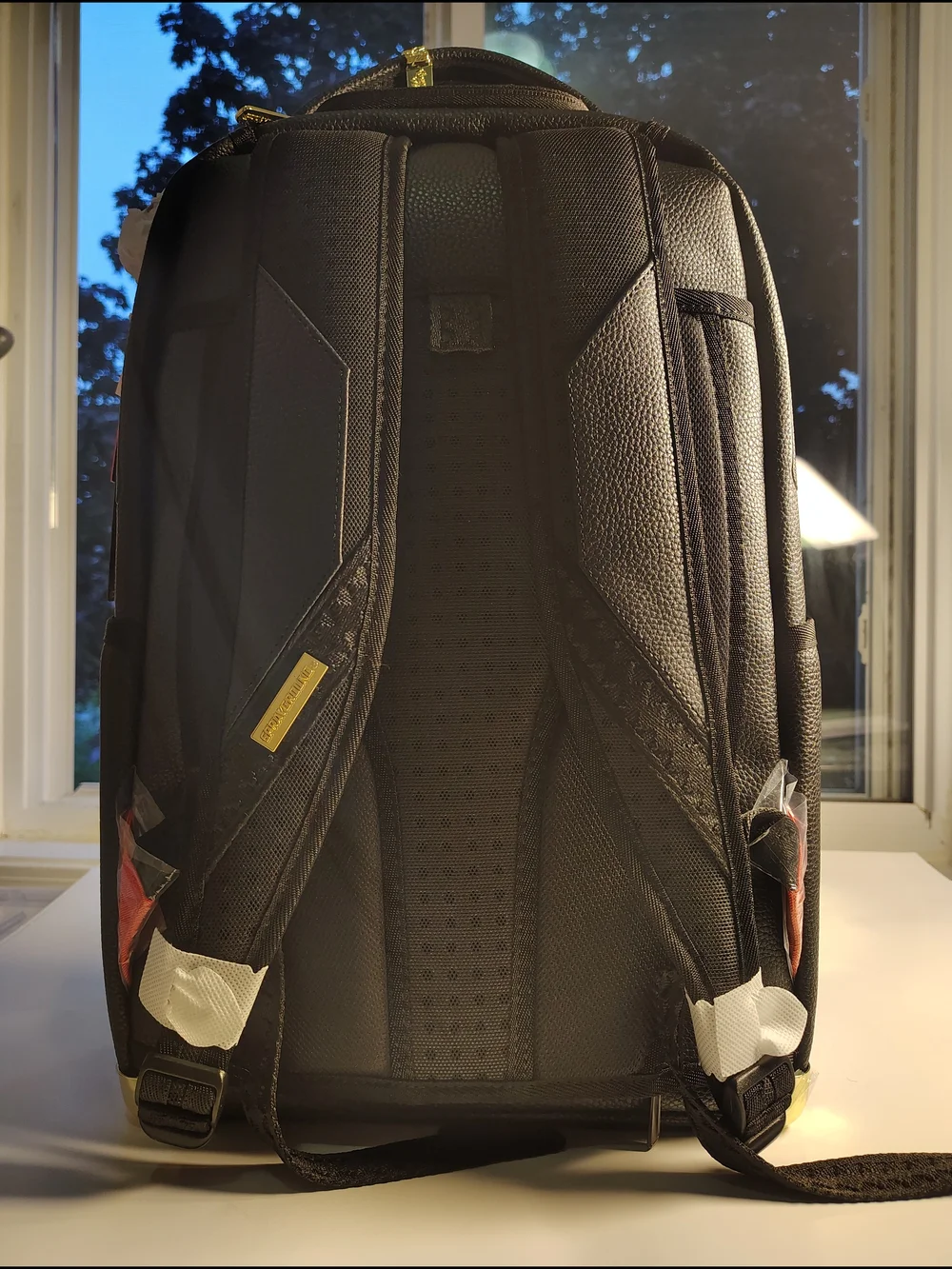 Sprayground Black Shark-Embossed Faux Leather Backpack with Gold Accents